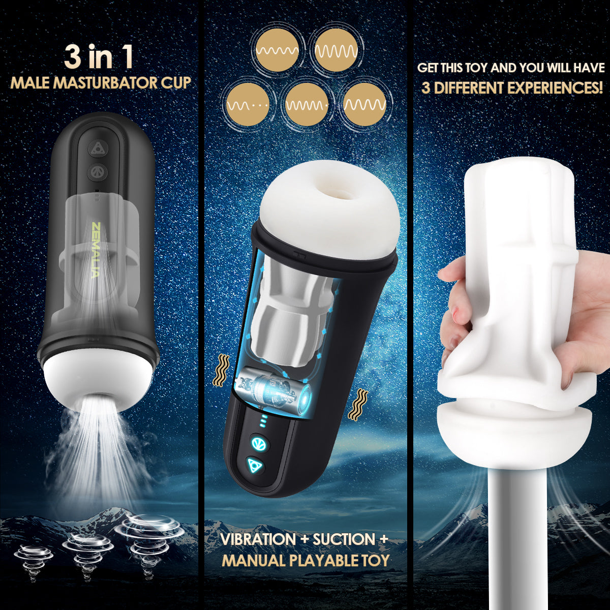 Suction+Vibration 3-in-1 Smart Masturbator Cup