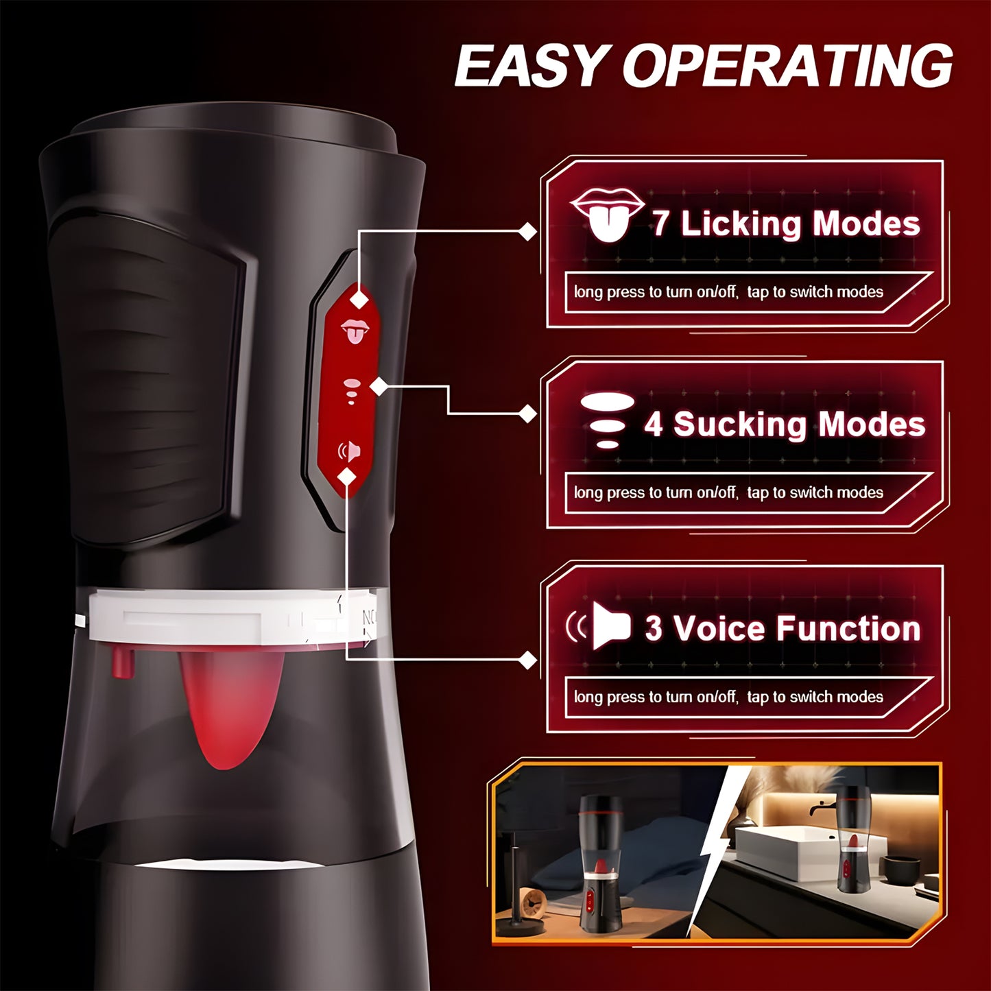 Realistic Tongue Licking Male Masturbator - 7 Licking & 4 Suction Modes with Voice Interaction